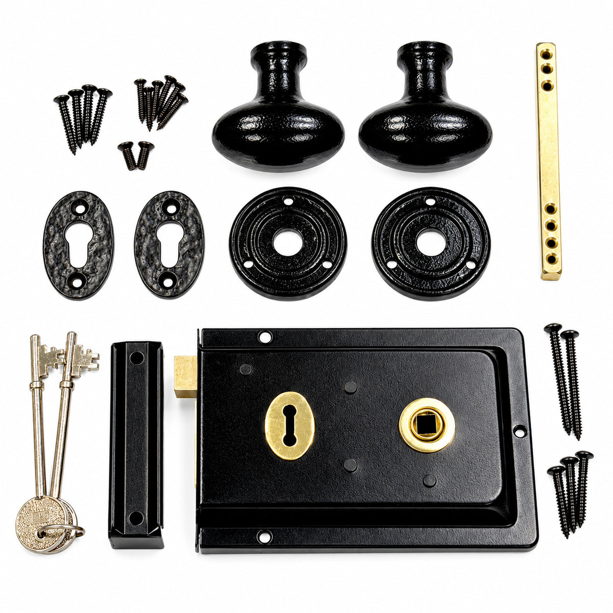Traditional Rim Lock and Black Cast Iron Knob Set product image 1