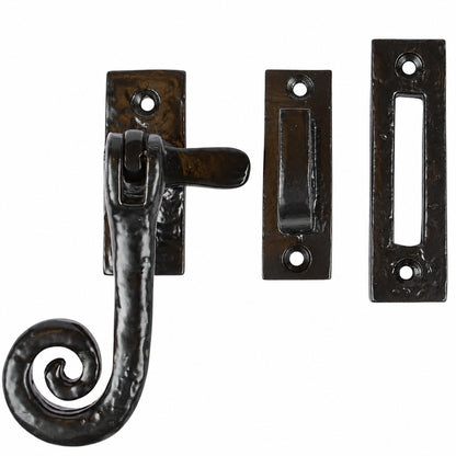 Black Antique Curly Tail Window Fastener 60mm x 25mm product image 1