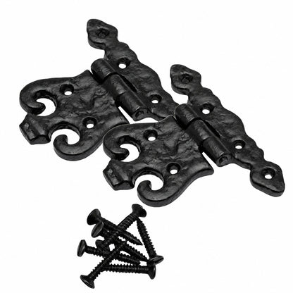 Black Antique Cast Iron Ornamental Unequal Hinges 110mm Pair product image 1