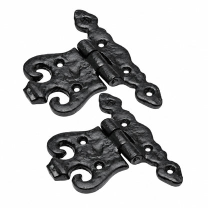 Black Antique Cast Iron Ornamental Unequal Hinges 110mm Pair product image 2