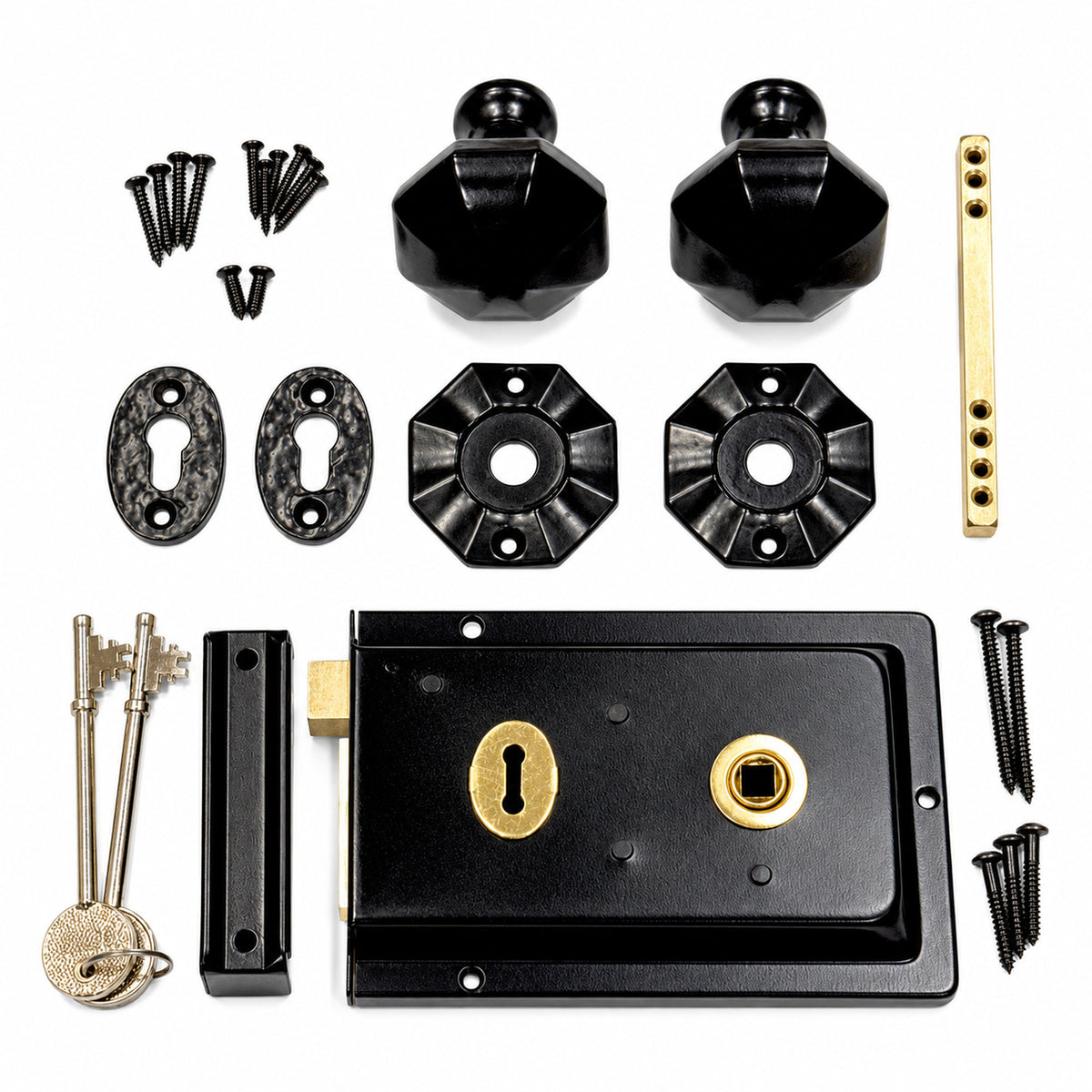 Traditional Rim Lock and Black Cast Iron Knob Set product image 3