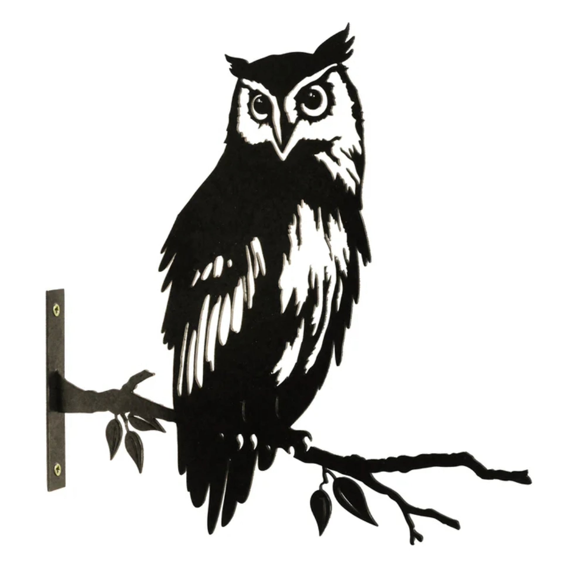 Owl Branch Stand Metal Black Silhouette, Tree or Fence Mountable Decoration - 35cm x 29.5cm x 1.5cm