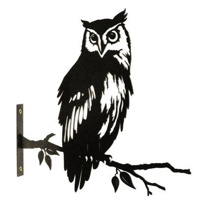 Owl Branch Stand Metal Black Silhouette, Tree or Fence Mountable Decoration - 35cm x 29.5cm x 1.5cm