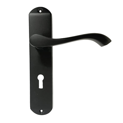 Marketplace JPG companion for Cadenza Door Handles on Backplate Matt Black Scroll Lock Handle - 178mm X 38mm