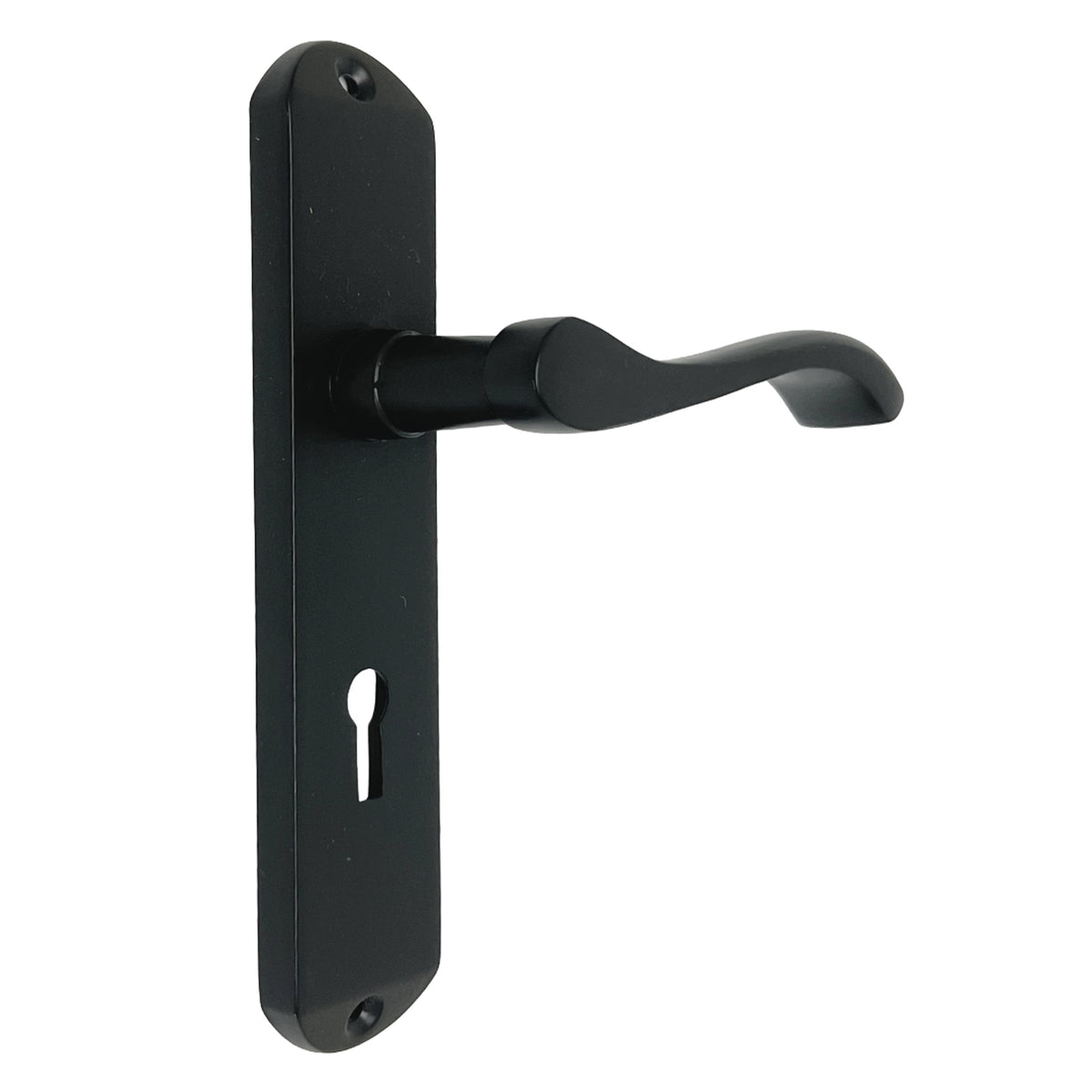 Marketplace JPG companion for Cadenza Door Handles on Backplate Matt Black Scroll Lock Handle - 178mm X 38mm