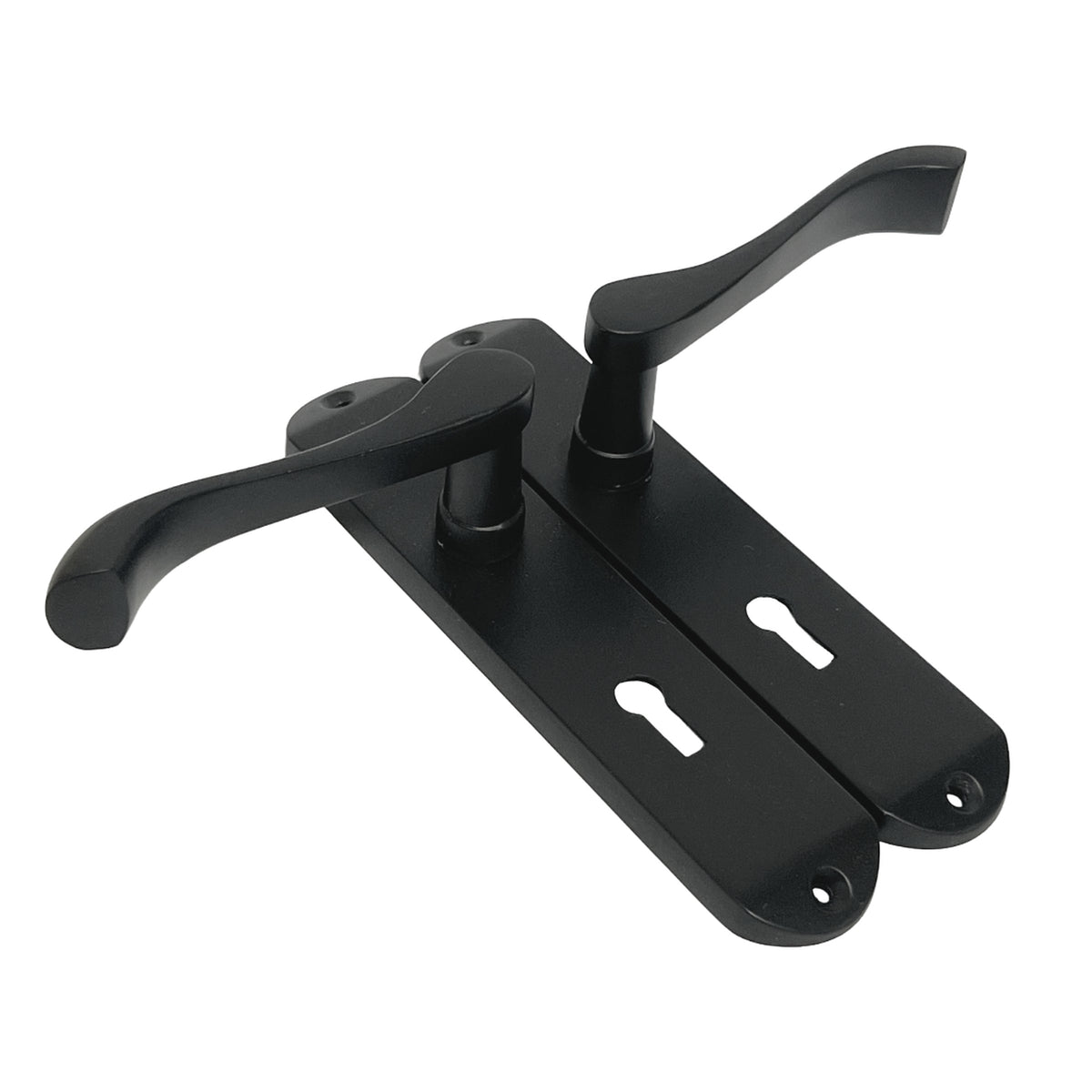 Marketplace JPG companion for Cadenza Door Handles on Backplate Matt Black Scroll Lock Handle - 178mm X 38mm