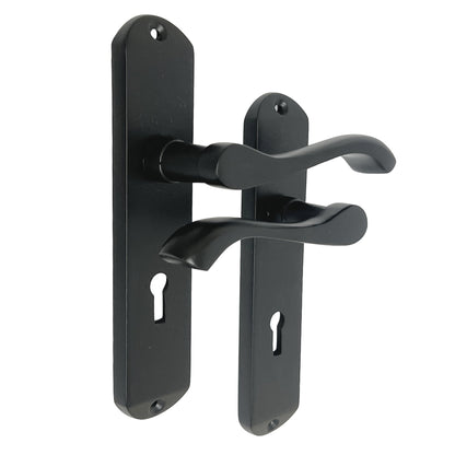 Marketplace JPG companion for Cadenza Door Handles on Backplate Matt Black Scroll Sash Lock Set