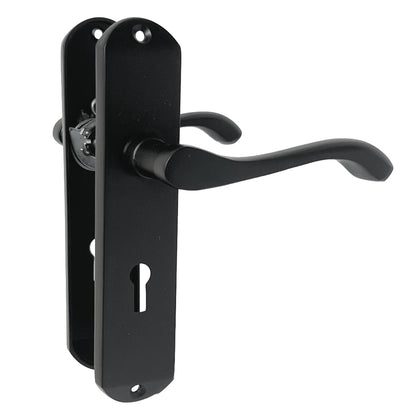 Marketplace JPG companion for Cadenza Door Handles on Backplate Matt Black Scroll Sash Lock Set