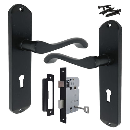 Marketplace JPG companion for Cadenza Door Handles on Backplate Matt Black Scroll Sash Lock Set