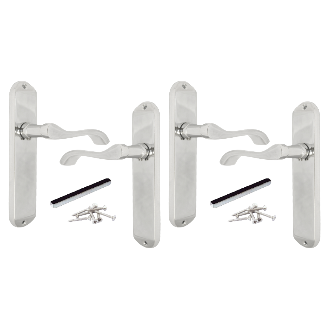 Poignées de porte Cadenza sur plaque arrière Poignée à loquet à volutes chromée