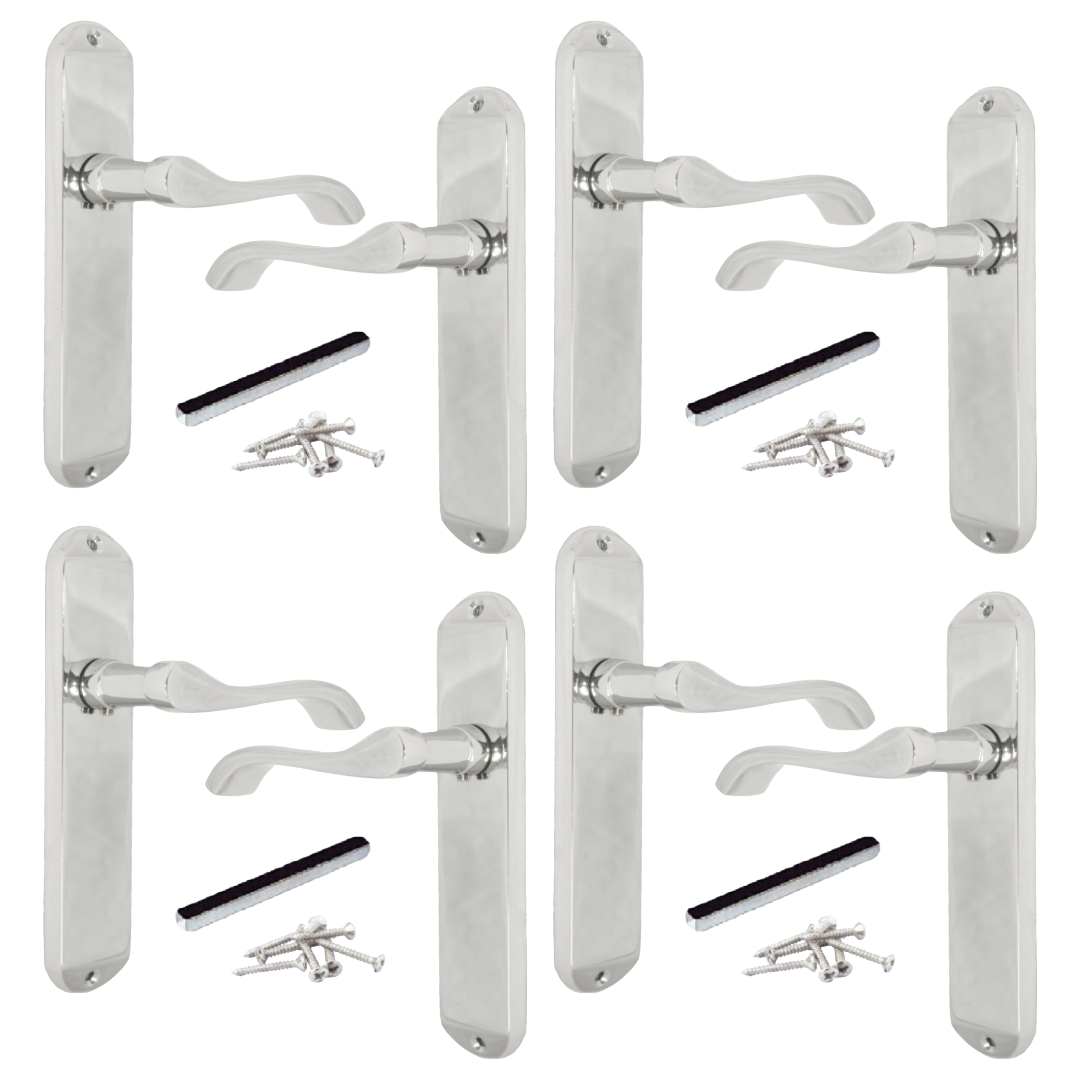 Poignées de porte Cadenza sur plaque arrière Poignée à loquet à volutes chromée