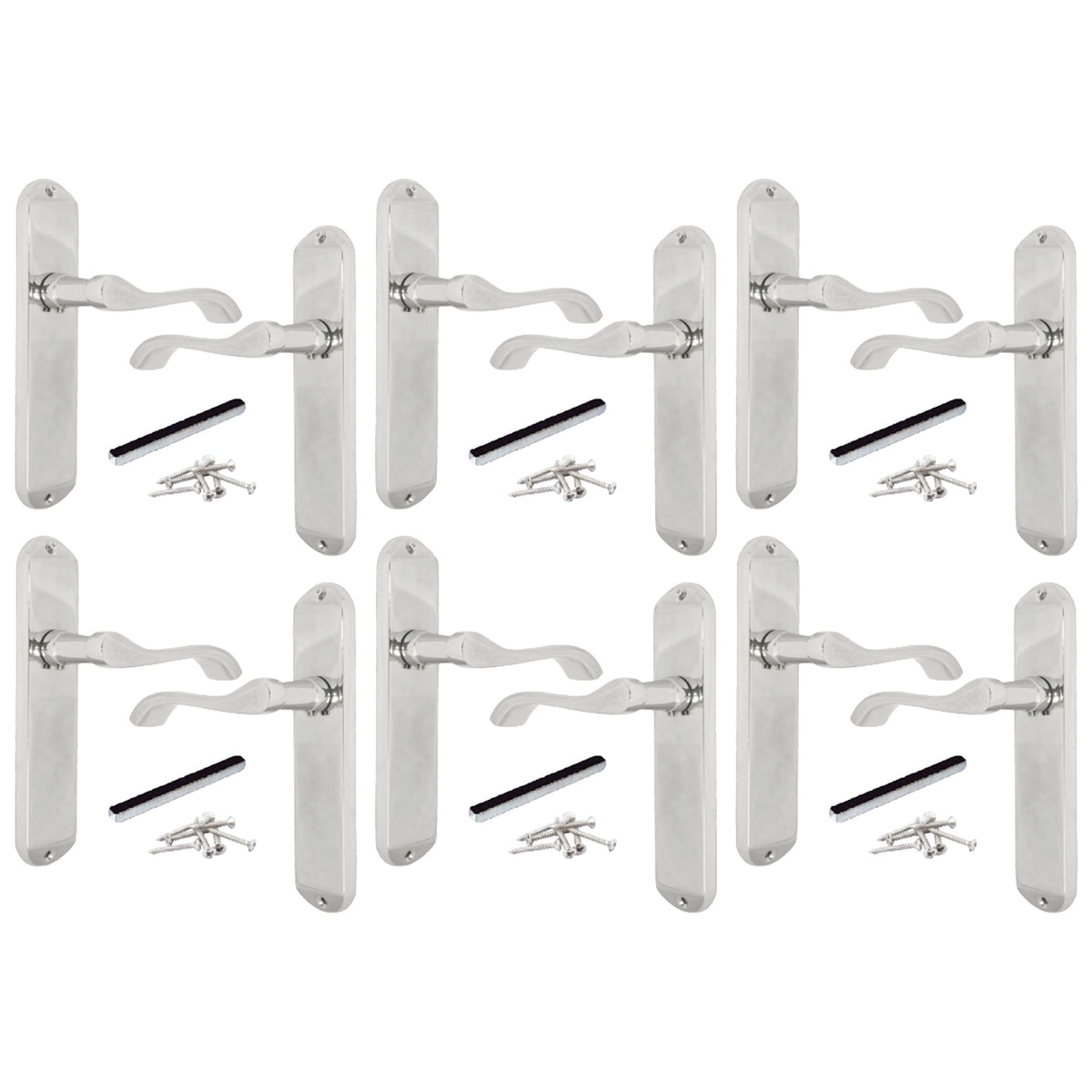 Marketplace JPG companion for Multipack Cadenza Door Handles on Backplate Chrome Scroll Latch Handle 1/2/4/6 Pairs - 178mm X 38mm