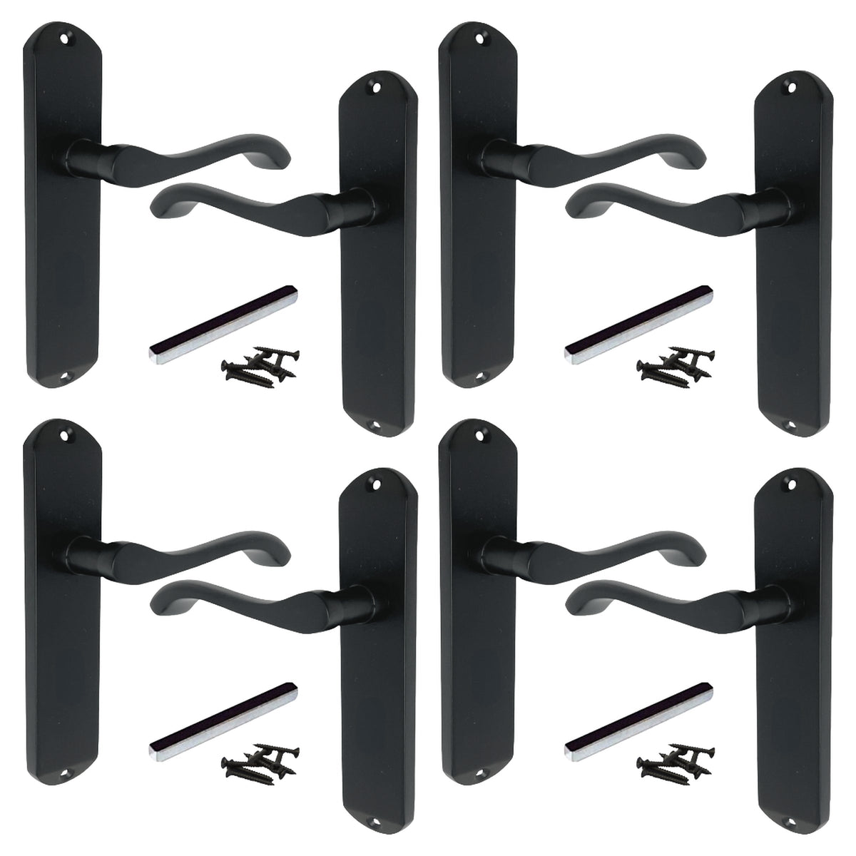 Marketplace JPG companion for Multipack Cadenza Door Handles on Backplate Matt Black Scroll Latch Handle 1/2/4/6 Pairs - 178mm X 38mm
