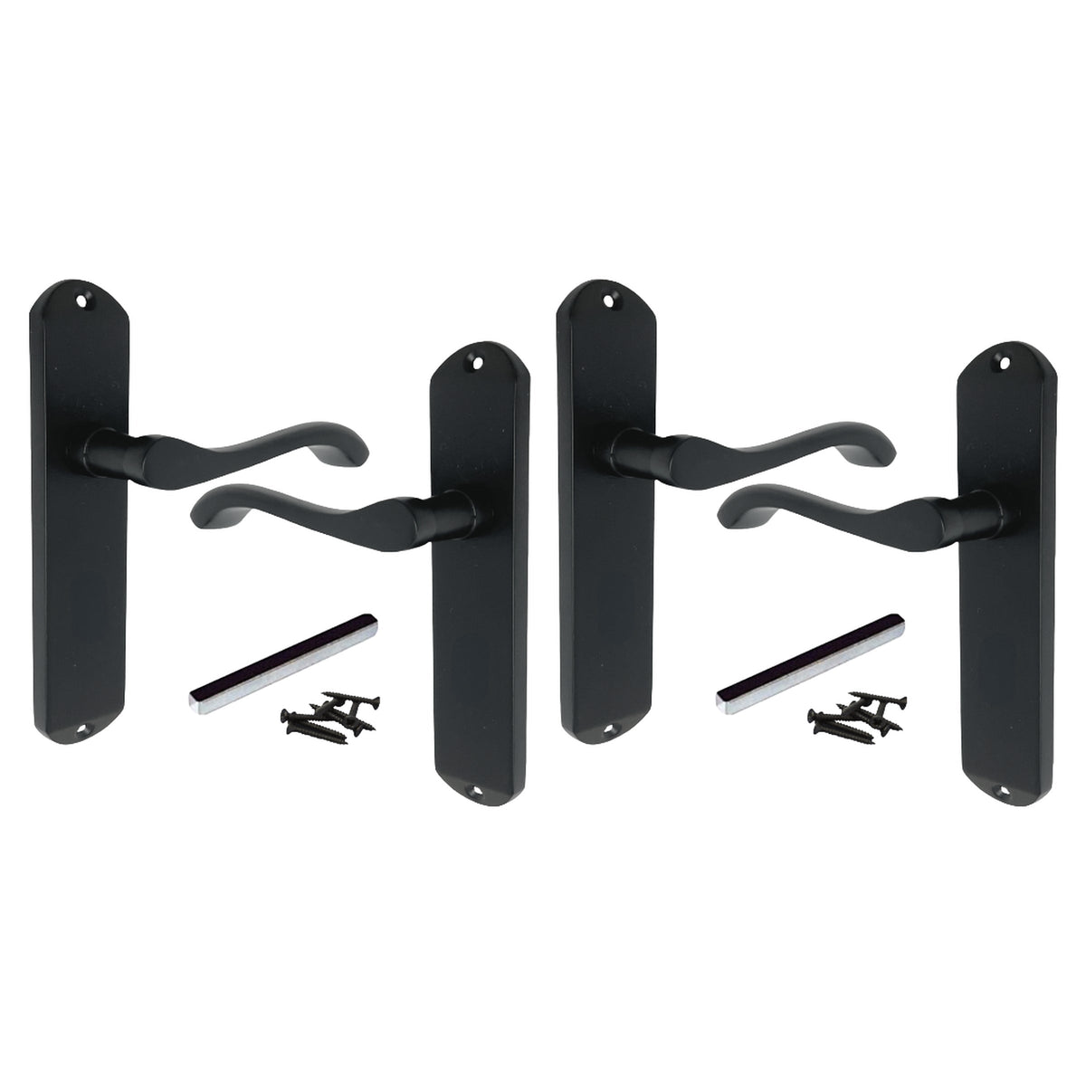 Marketplace JPG companion for Multipack Cadenza Door Handles on Backplate Matt Black Scroll Latch Handle 1/2/4/6 Pairs - 178mm X 38mm