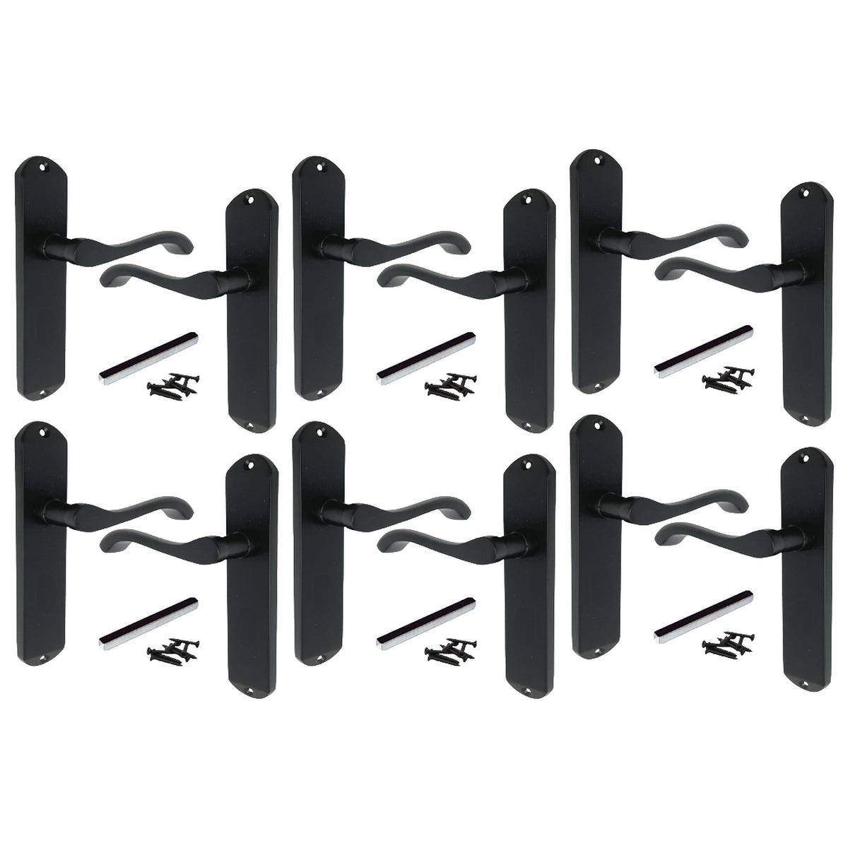 Marketplace JPG companion for Multipack Cadenza Door Handles on Backplate Matt Black Scroll Latch Handle 1/2/4/6 Pairs - 178mm X 38mm