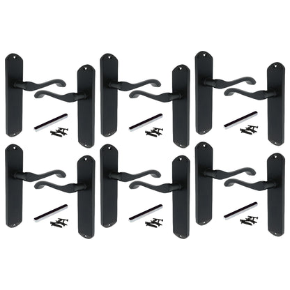 Marketplace JPG companion for Multipack Cadenza Door Handles on Backplate Matt Black Scroll Latch Handle 1/2/4/6 Pairs - 178mm X 38mm