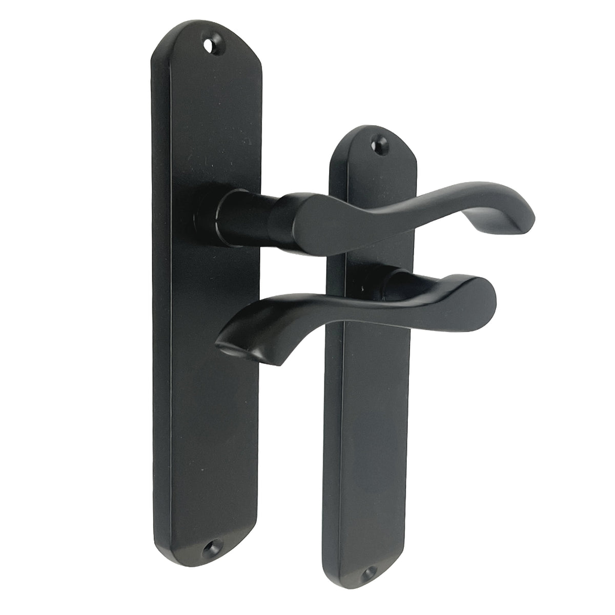 Marketplace JPG companion for Cadenza Door Handles on Backplate Matt Black Scroll Tubular Latch Set