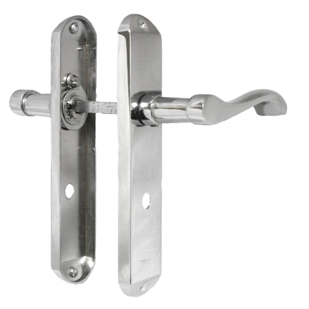 Poignées de porte Cadenza sur plaque arrière, ensemble de serrures de salle de bain chromées à volutes