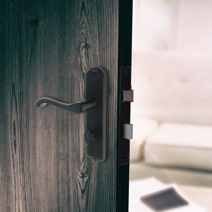 Marketplace JPG companion for Cadenza Door Handles on Backplate Matt Black Scroll Bathroom Lock Handle - 178mm X 38mm