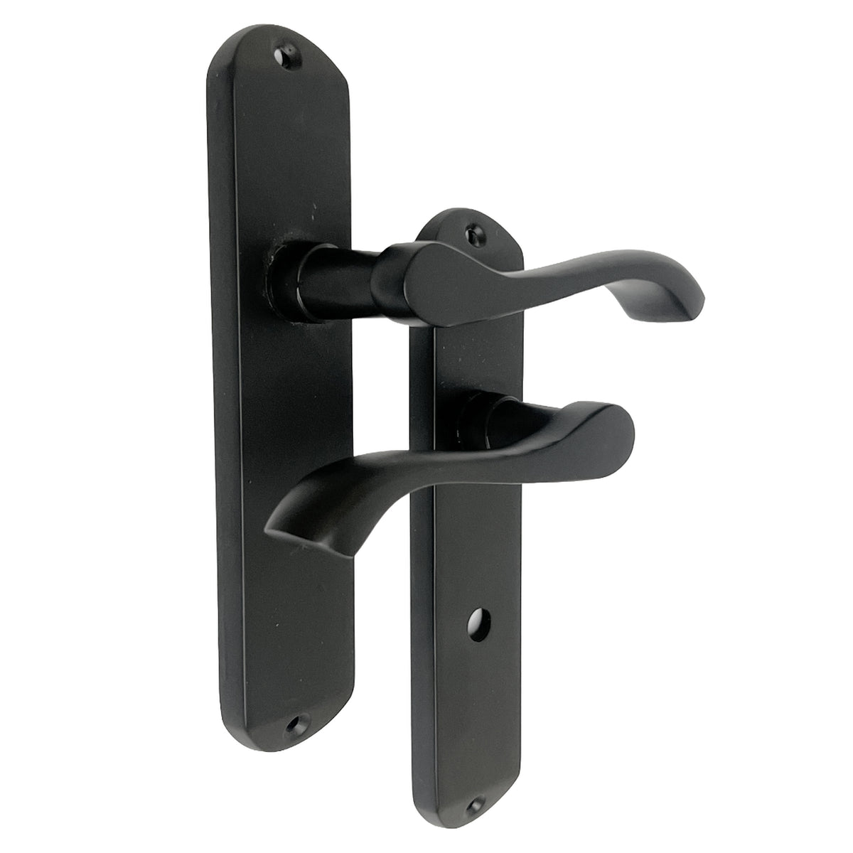 Marketplace JPG companion for Cadenza Door Handles on Backplate Matt Black Scroll Bathroom Lock Handle - 178mm X 38mm