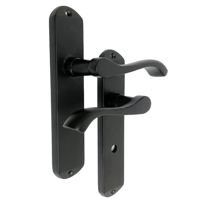 Marketplace JPG companion for Cadenza Door Handles on Backplate Matt Black Scroll Bathroom Lock Handle - 178mm X 38mm