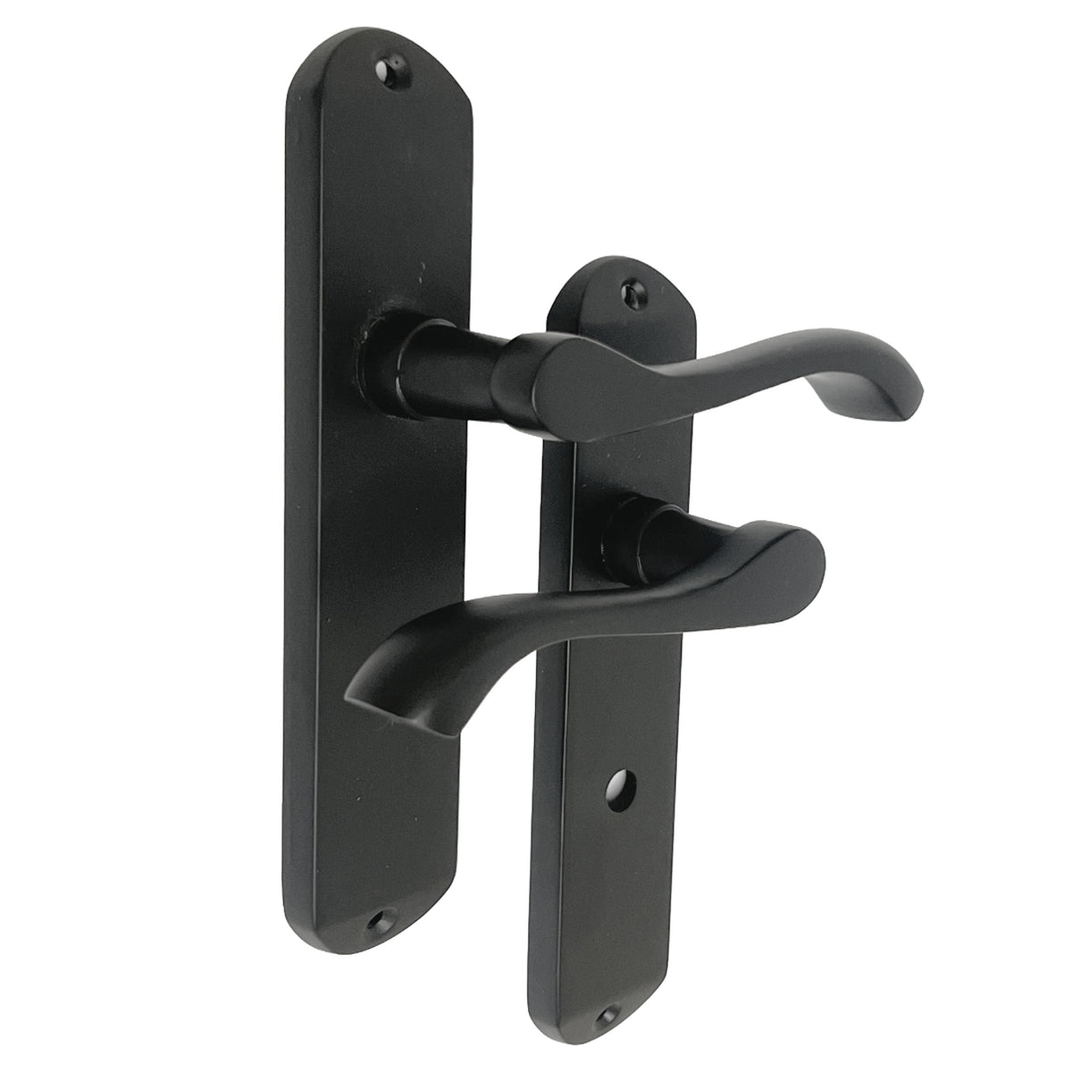 Marketplace JPG companion for Cadenza Door Handles on Backplate Matt Black Scroll Bathroom Lock Handle - 178mm X 38mm
