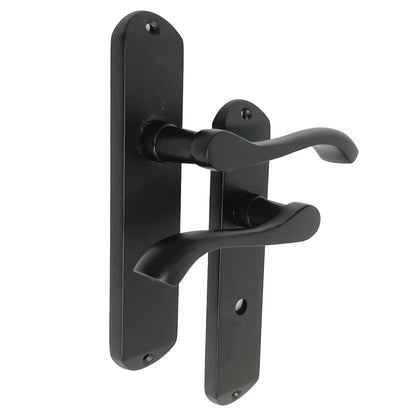 Marketplace JPG companion for Cadenza Door Handles on Backplate Matt Black Scroll Bathroom Lock Set