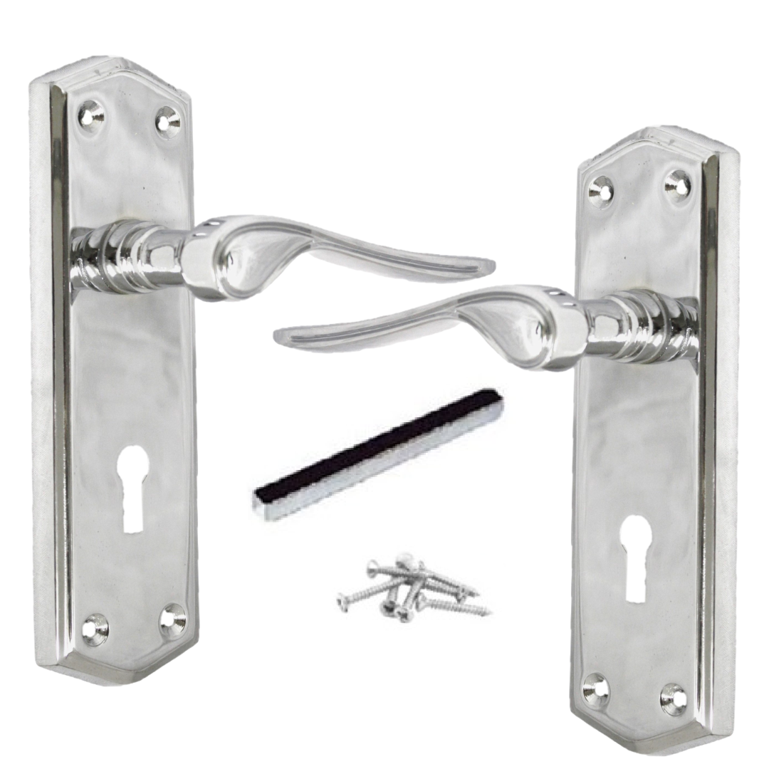 Poignées de porte à levier Stellar avec serrure interne - Chrome 170 mm x 50 mm