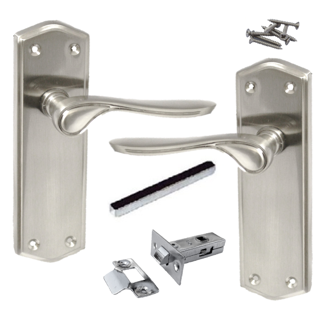 Poignées de porte SATIN Stellar Latch Set Plaque arrière profilée avec loquet tubulaire