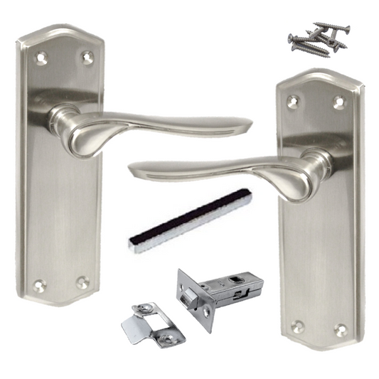 Poignées de porte SATIN Stellar Latch Set Plaque arrière profilée avec loquet tubulaire