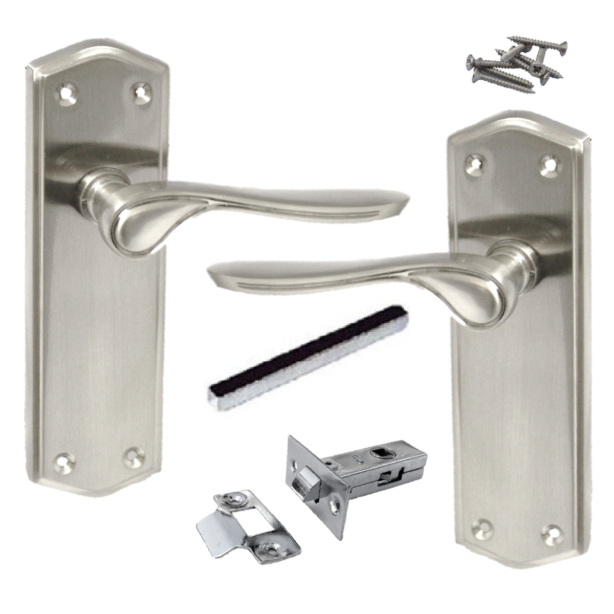 Marketplace JPG companion for Door Handles Satin Stellar Latch Set Shaped Backplate with Tubular Latch