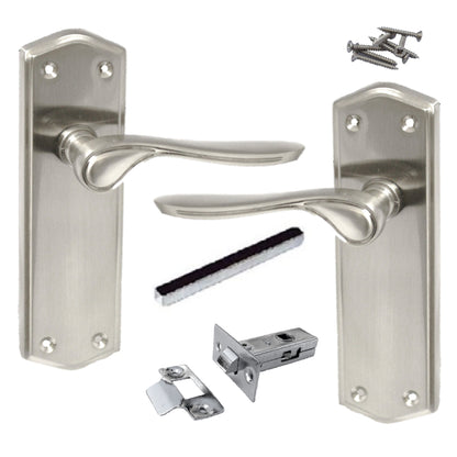 Marketplace JPG companion for Door Handles Satin Stellar Latch Set Shaped Backplate with Tubular Latch