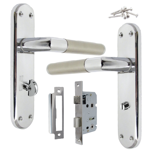 Door Handles Mitred Straight Lever Bath Lock Pack Duo - Chrome Satin 180mm x 40mm