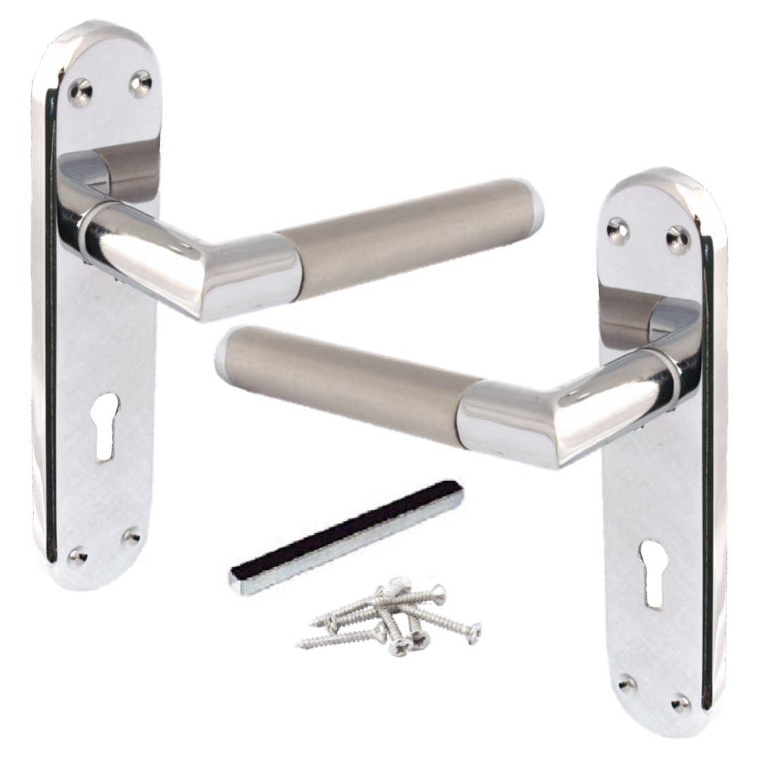 Poignées de porte à levier droit à onglet Duo - Chrome satiné 180 mm x 40 mm