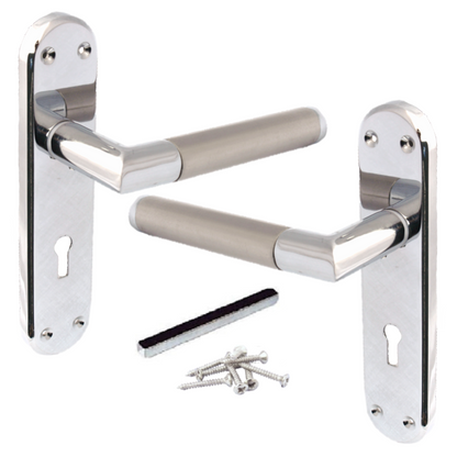 Poignées de porte à levier droit à onglet Duo - Chrome satiné 180 mm x 40 mm