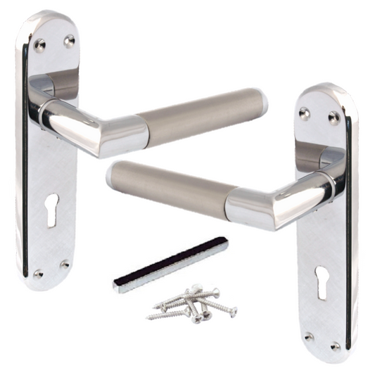 Poignées de porte à levier droit à onglet Duo - Chrome satiné 180 mm x 40 mm