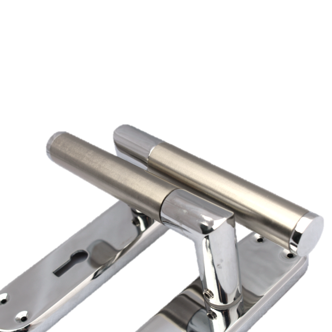 Poignées de porte à levier droit à onglet Duo - Chrome satiné 180 mm x 40 mm