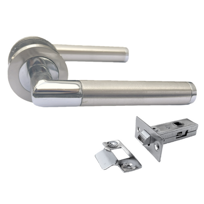 Straight Lever Rose Door Handles Mitred Duo Chrome Satin Lever Door Handle 64mm Latch