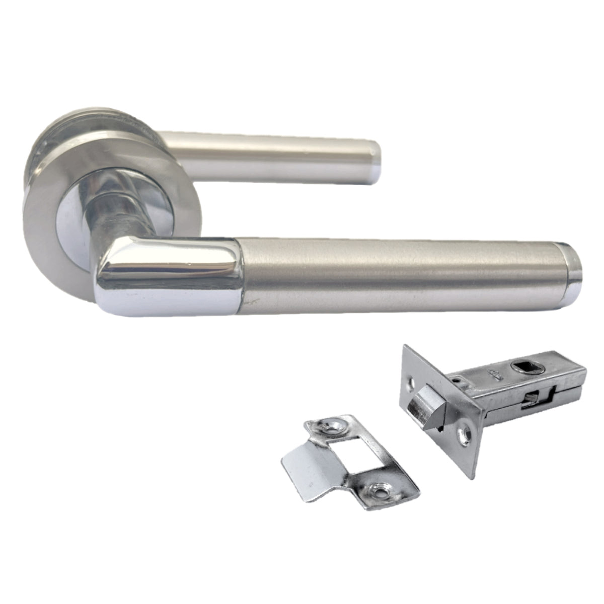 Marketplace JPG companion for Straight Lever Rose Door Handles Mitred Duo Chrome Satin Lever Door Handle 64mm Latch - 10mm