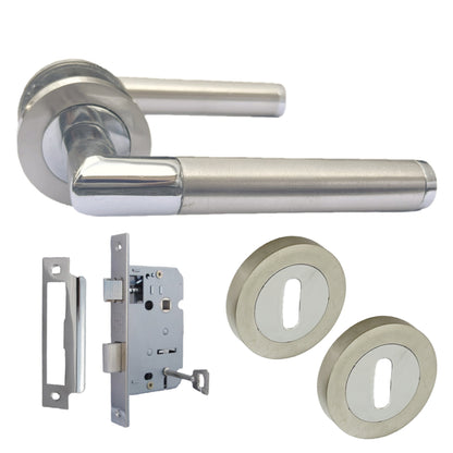Marketplace JPG companion for Straight Lever Rose Door Handles, Mitred Key Lock Escutcheon Set Chrome Satin