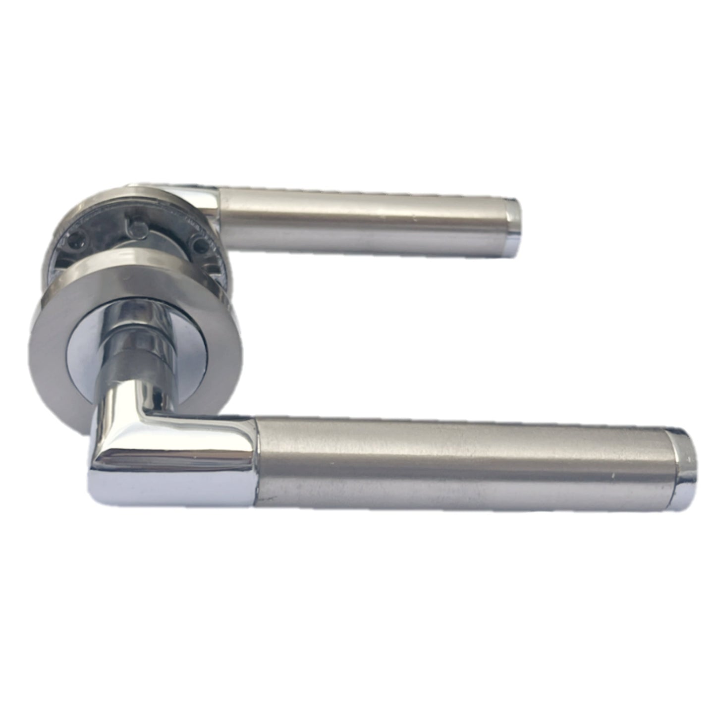 Marketplace JPG companion for Straight Lever Rose Door Handles, Mitred Bathroom Thumb Turn Lock Set, Duo Chrome Satin