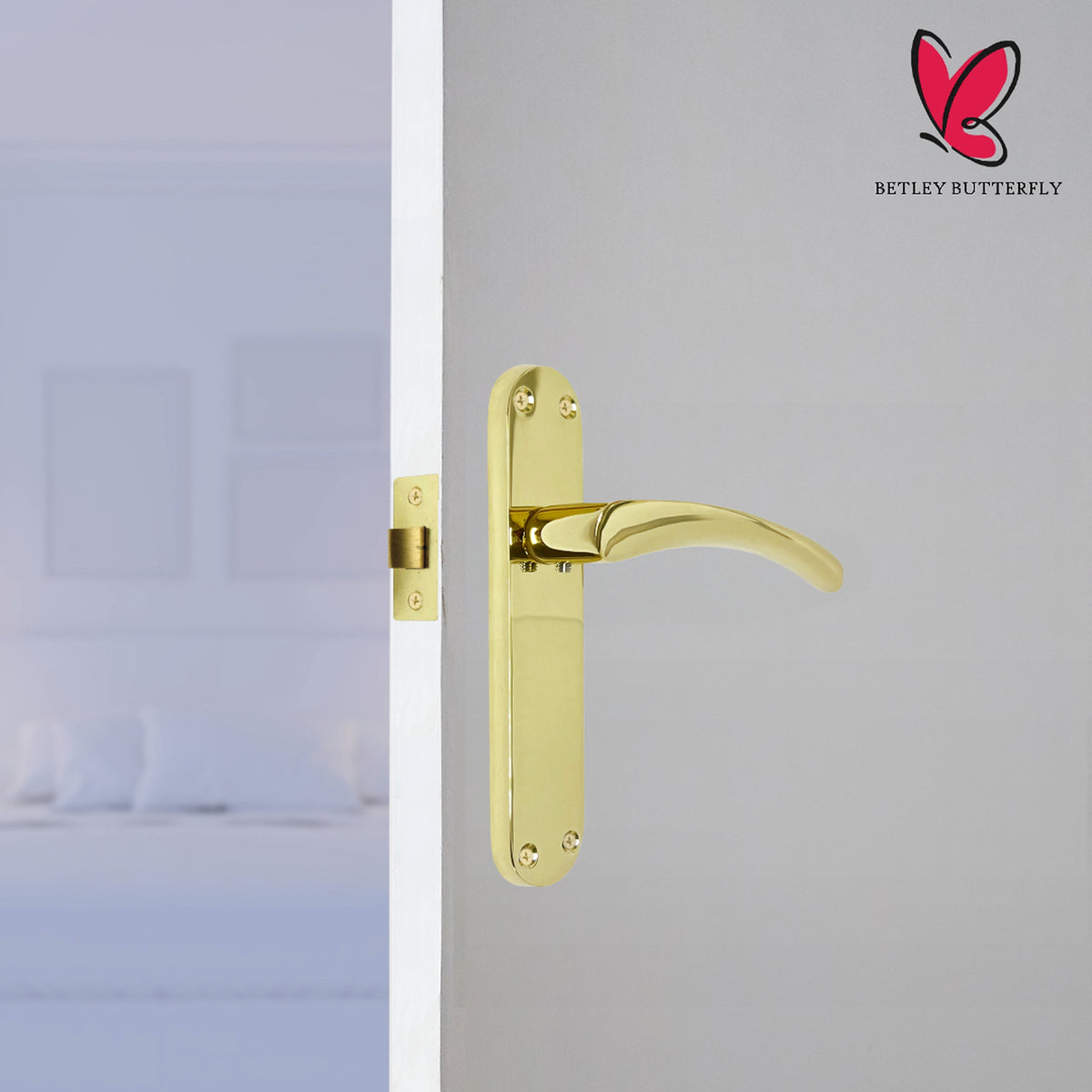 Marketplace JPG companion for Monja Astrid Door Handles Arched Lever Polished Brass Latch Hinges Pack
