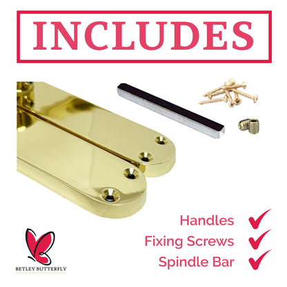 Marketplace JPG companion for Monja Astrid Door Handles Arched Lever Polished Brass Latch Hinges Pack
