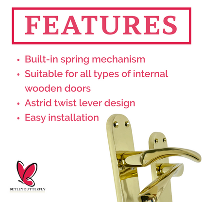 Poignées de porte Monja Astrid à levier arqué et loquet chromé poli