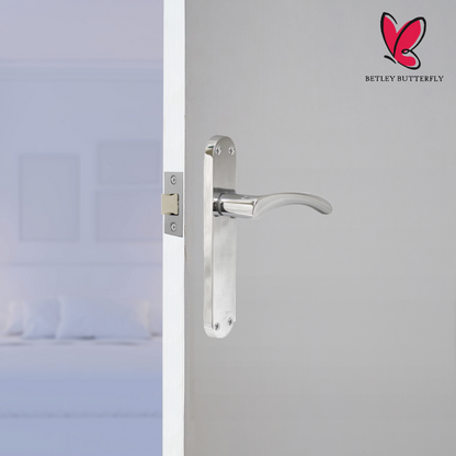 Poignées de porte Monja Astrid à levier arqué, charnières à loquet chromées polies, pack