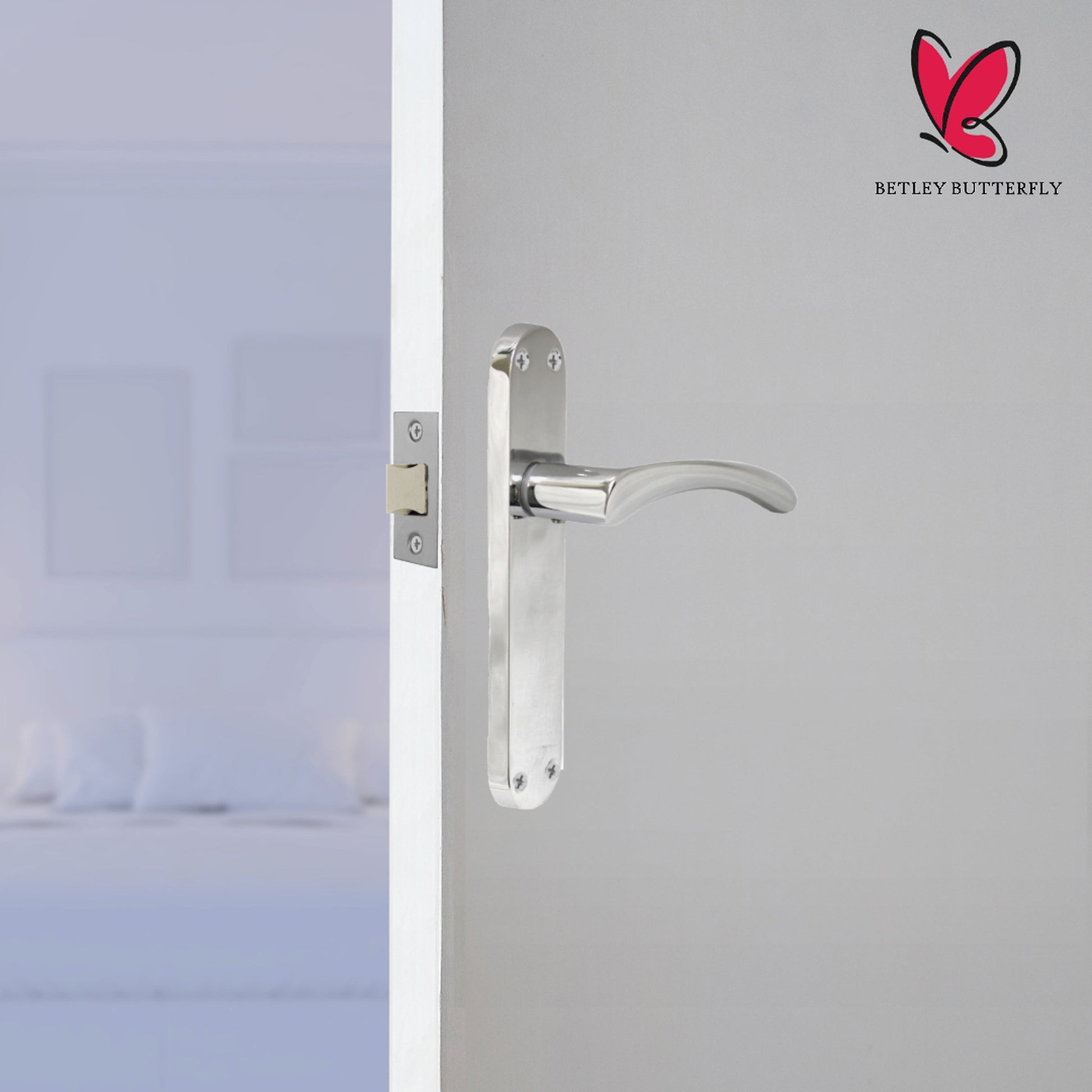 Marketplace JPG companion for Monja Astrid Door Handles Arched Lever Polished Chrome Latch Hinges Pack