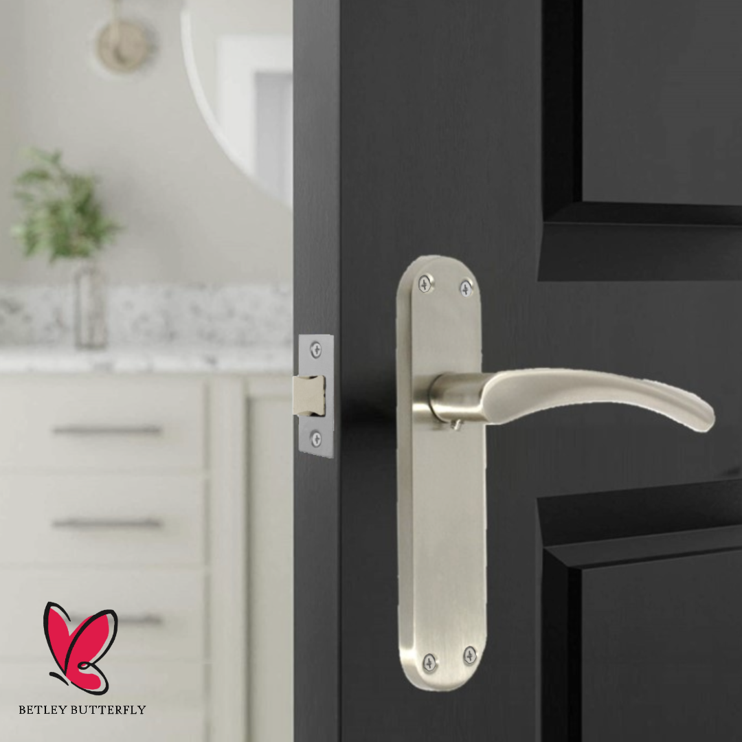 Poignées de porte Monja Astrid à levier arqué et loquet satiné