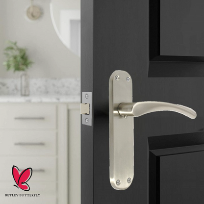 Poignées de porte Monja Astrid à levier arqué et loquet satiné