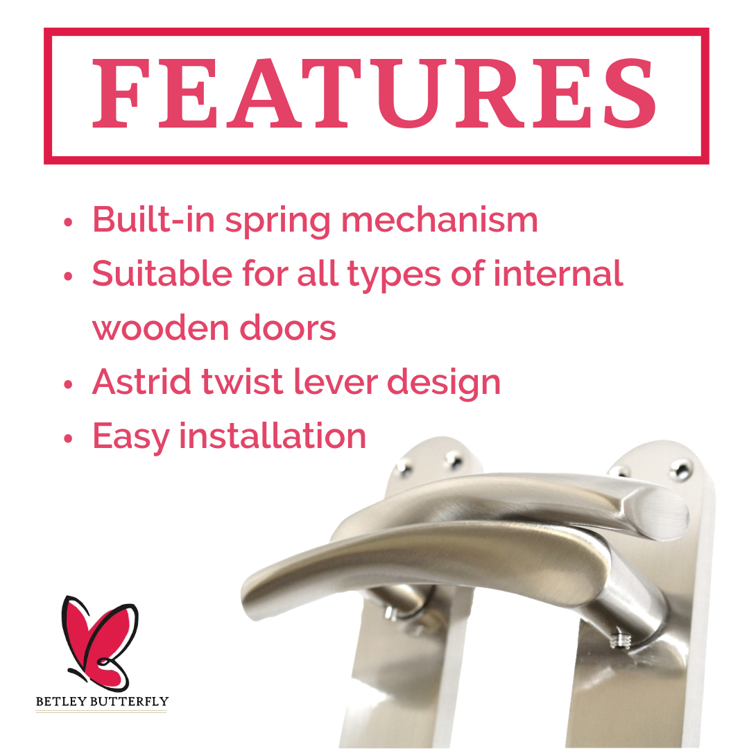 Poignées de porte de salle de bain Monja Astrid à levier arqué et serrure satinée