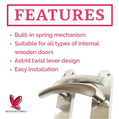 Poignées de porte de salle de bain Monja Astrid à levier arqué et serrure satinée